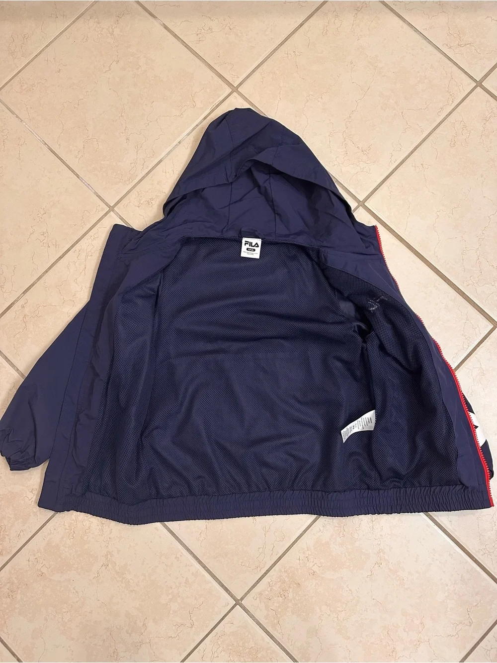 Fila Navy Hooded Kids Jacket with Red Zip and White Logo